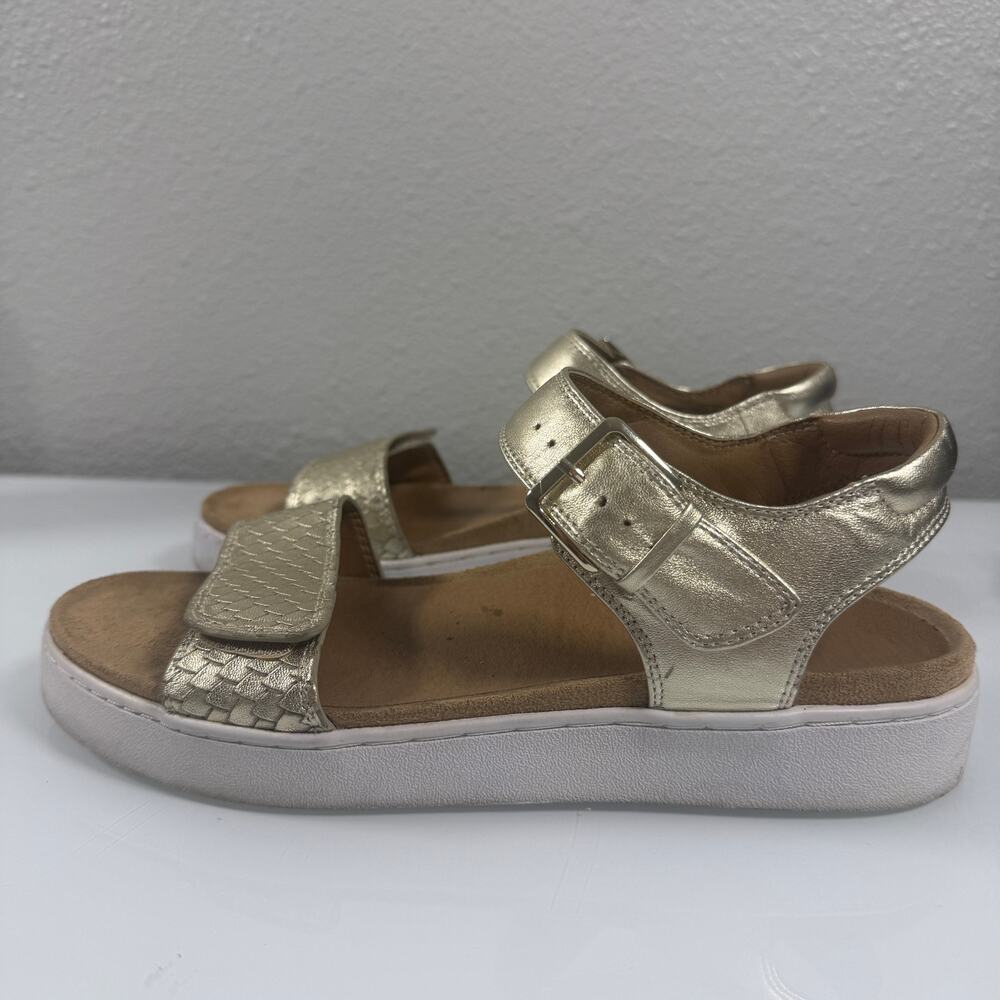 Vionic Effie Womens 8.5 Gold Metallic Woven Adjustable Strap Platform Sandals
